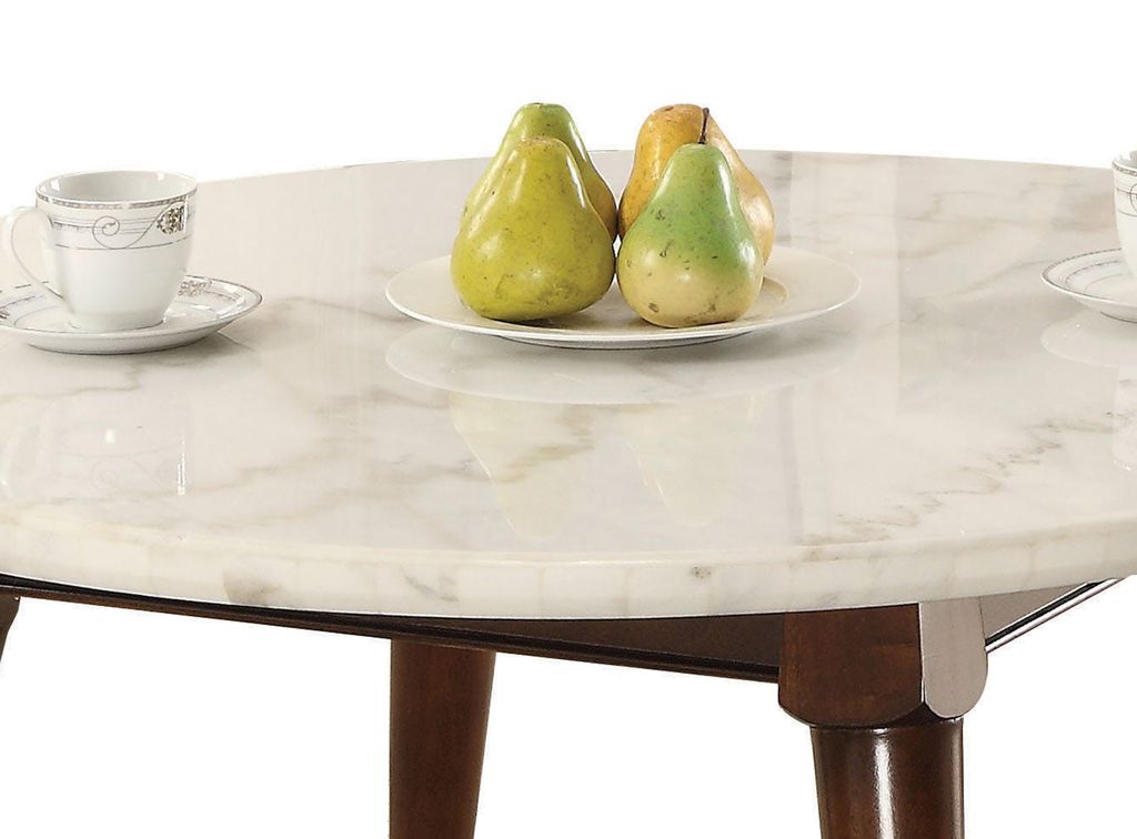 Wood Base Coffee Table with Marble Top, Walnut Brown - View 3