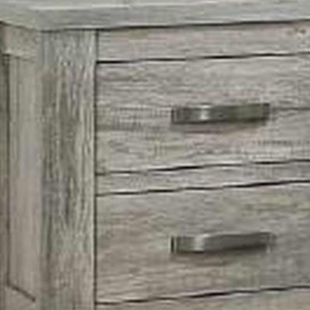 Wooden Nightstand with Two Drawers and Metal Bar Handles, Gray - View 4