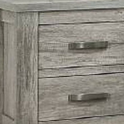 Wooden Nightstand with Two Drawers and Metal Bar Handles, Gray - View 4