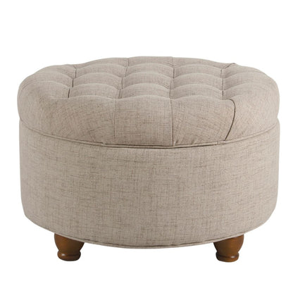 Fabric Upholstered Wooden Ottoman with Tufted Lift Off Lid Storage, Beige