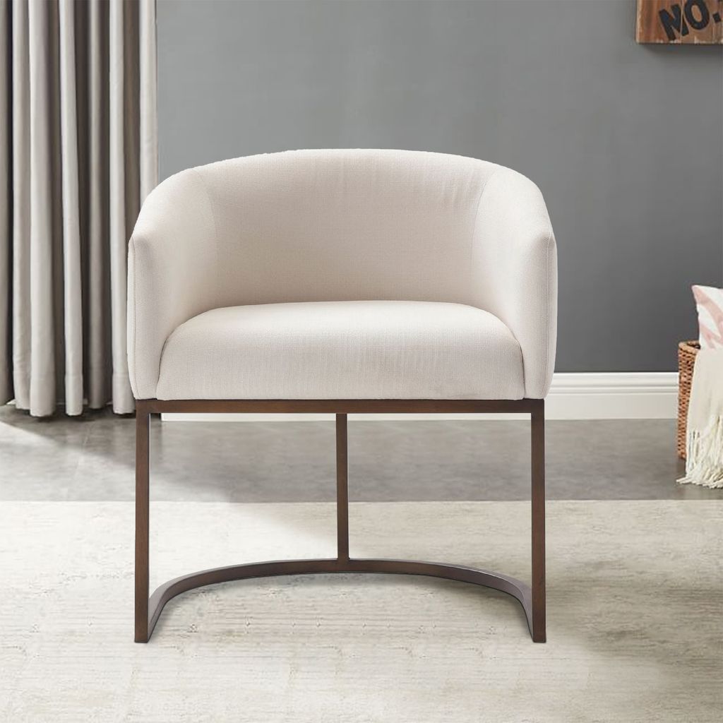 Cid 24 Inch Modern Dinning Chair, Stain Resistant Velvet and Brass, Beige - View 7