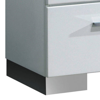 2 Drawer Wooden Nightstand with Metal Pulls, Glossy White - View 5