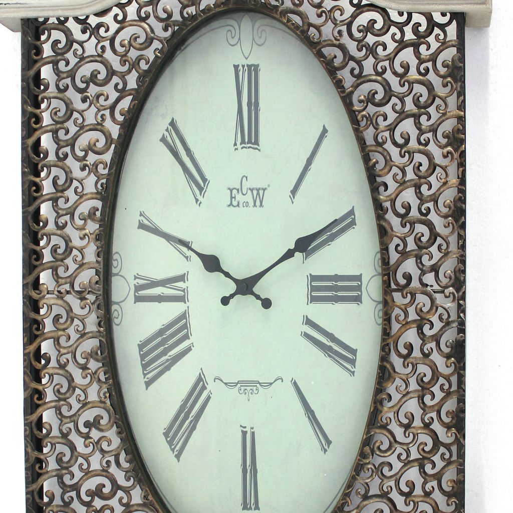 Wall Clock Set of 2 with Scalloped Wooden Top and Bottom, White - View 3