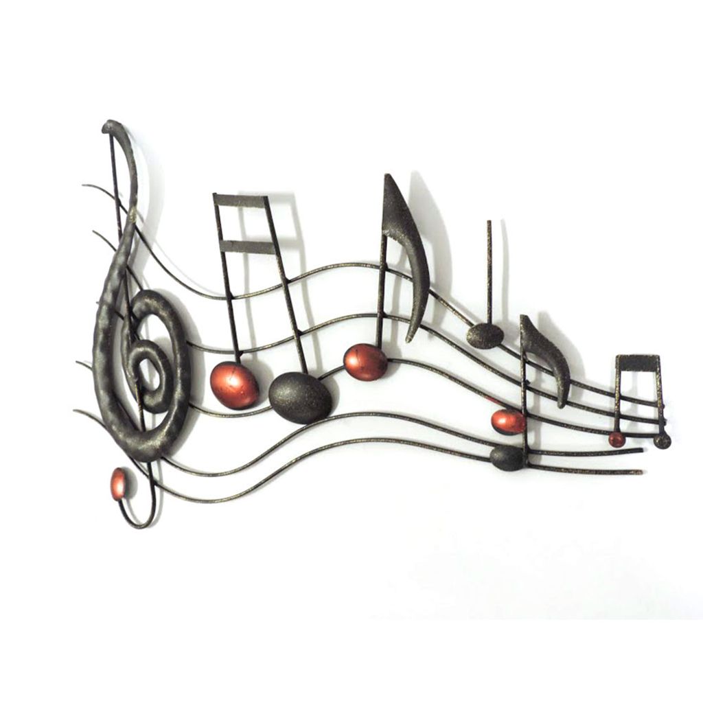 26 Inch Handmade Metal Wall Mount Accent Decor with Musical Notes and Treble Clef, Black, Red - View 2
