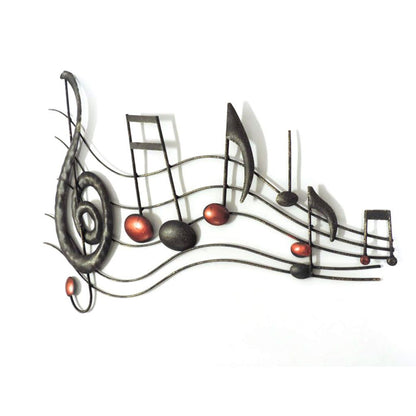 26 Inch Handmade Metal Wall Mount Accent Decor with Musical Notes and Treble Clef, Black, Red - View 2
