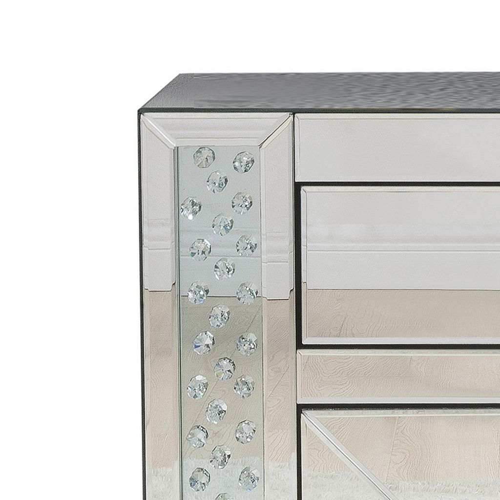 Wood & Mirror Nightstand with Crystal Inserts, Silver - View 2
