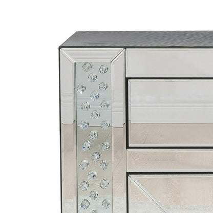 Wood & Mirror Nightstand with Crystal Inserts, Silver - View 2