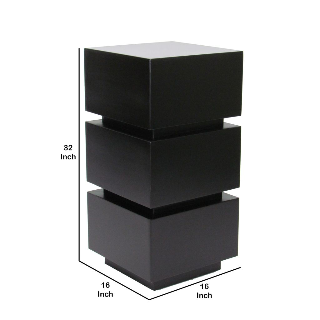Wooden Pedestal Stand in Stacked Cube Design, Antique Black - View 5