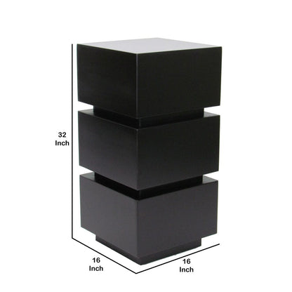 Wooden Pedestal Stand in Stacked Cube Design, Antique Black - View 5