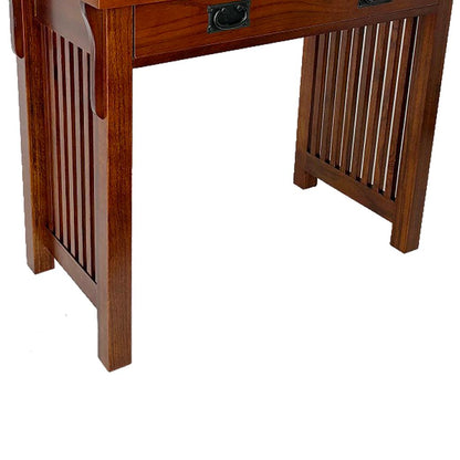 Wooden Frame Writing Desk with 1 Drawer and Slatted Sides, Brown - View 4