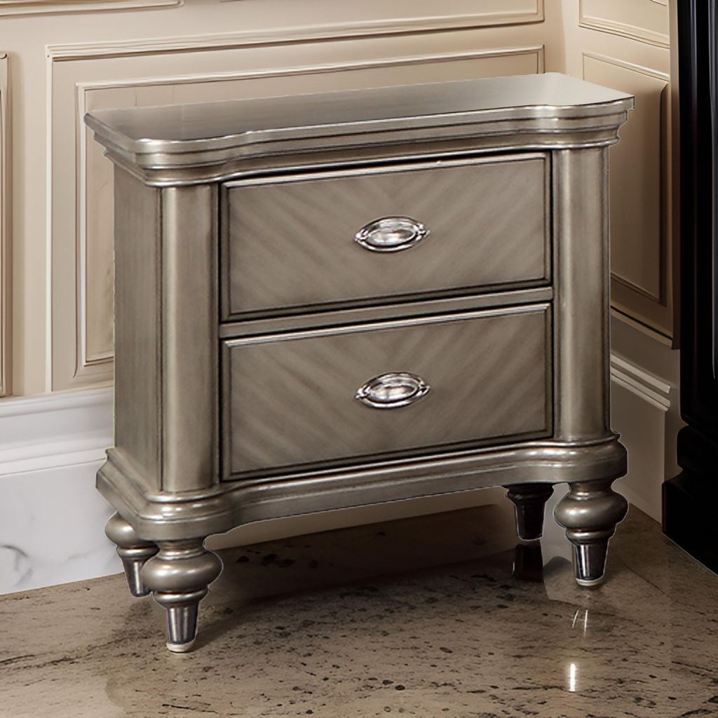 Ada 28 Inch Classic Rustic 2 Drawer Nightstand, Chevron Design, Brown - View 7