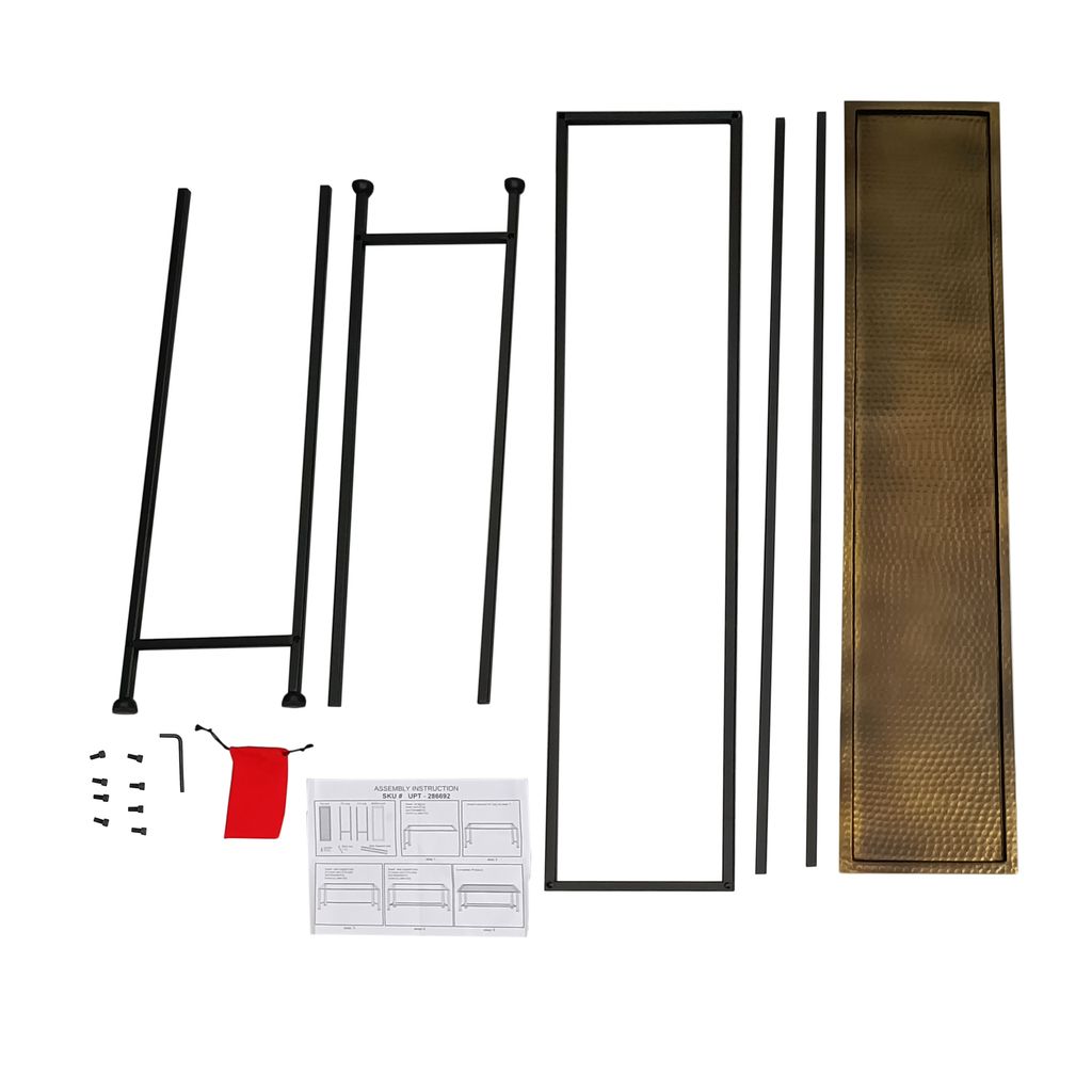 Aurelia 48 Inch Console Sofa Table, Artisanal Hammered Antique Bronze Tray Top, Industrial Black Iro - View 7