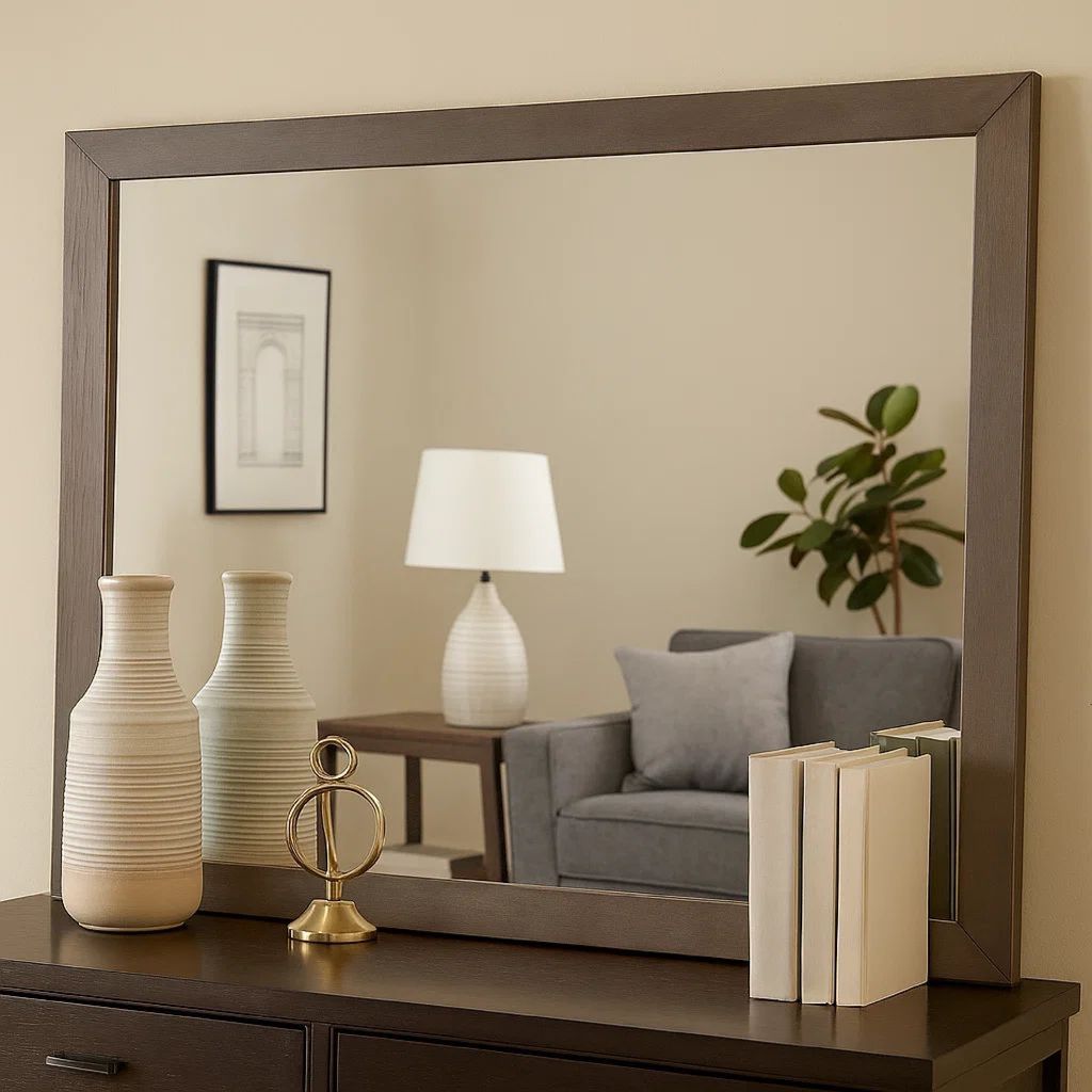 36 Inch Mirror with Rectangular Wooden Frame, Brown - View 7