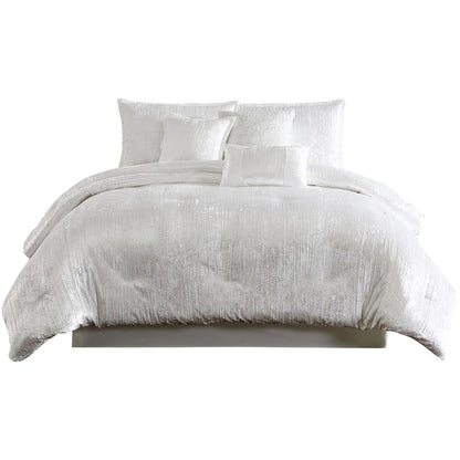 Jay 7 Piece Queen Comforter Set, White Polyester Velvet Deluxe Texture