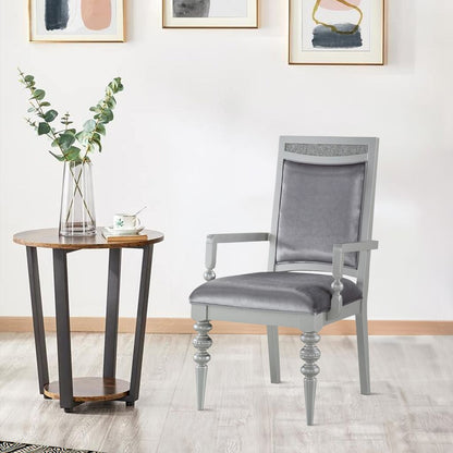 Crystal Inlaid Fabric Upholstered Wooden Arm Chair, Set of 2, Silver - View 7