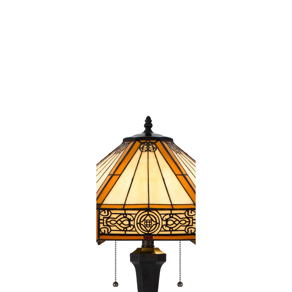 Eli 60 Inch Floor Lamp, Hexagonal Tiffany Style Shade, Dual Light, Bronze - View 2