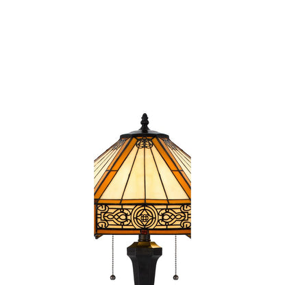 Eli 60 Inch Floor Lamp, Hexagonal Tiffany Style Shade, Dual Light, Bronze - View 2