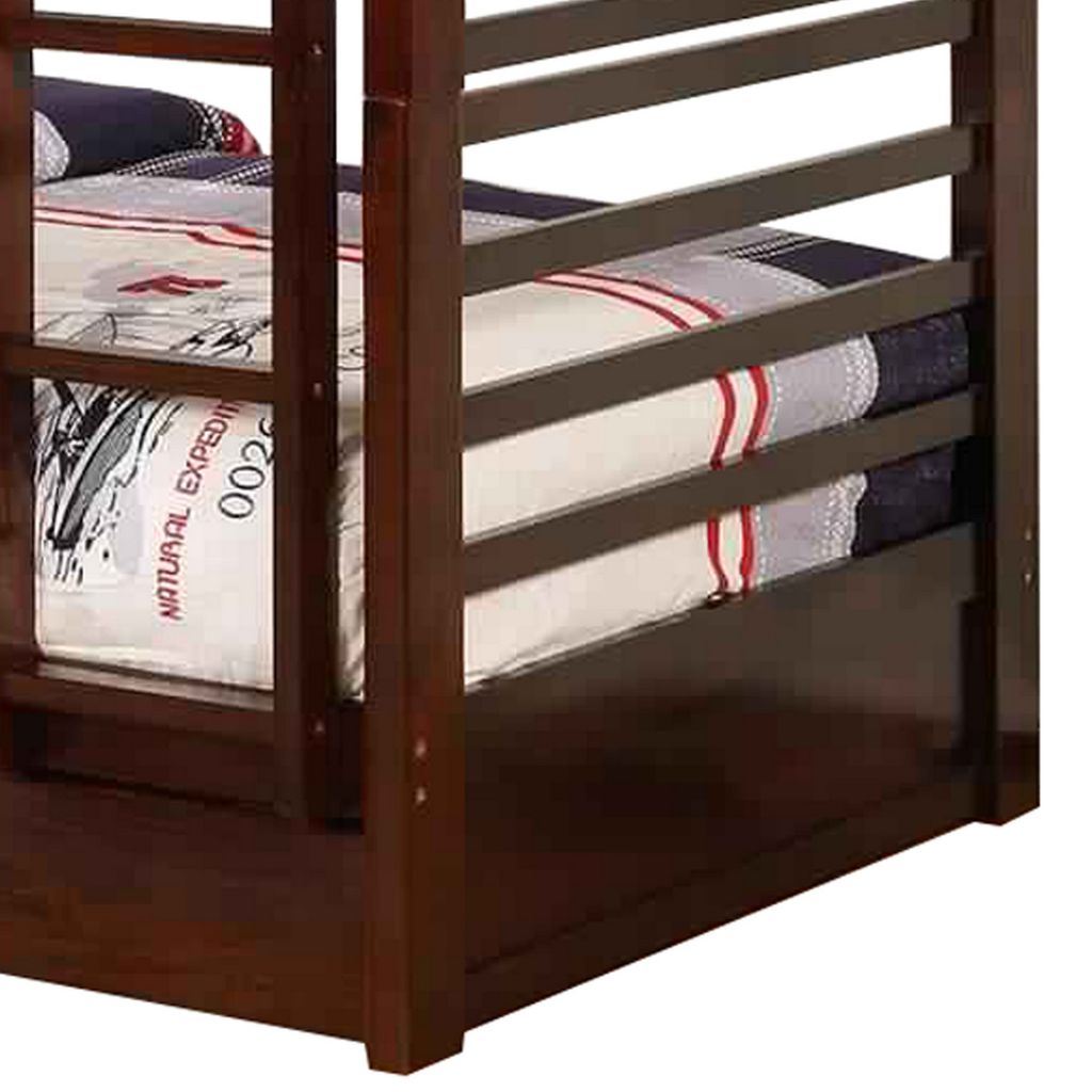 Transitional Twin Over Twin Bed with Attached Ladder and Drawers, Brown - View 2