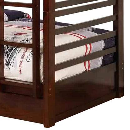Transitional Twin Over Twin Bed with Attached Ladder and Drawers, Brown - View 2