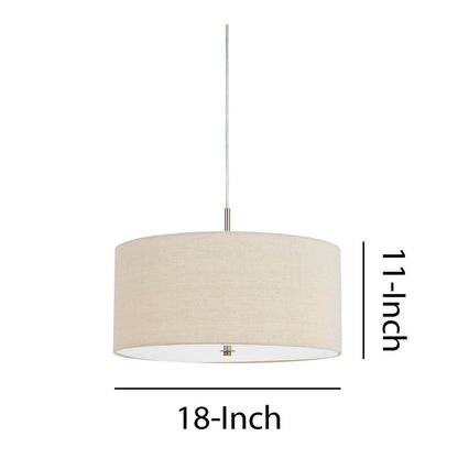 Metal Pendant Lighting with Fabric Circular Drum Shade, Off White - View 6