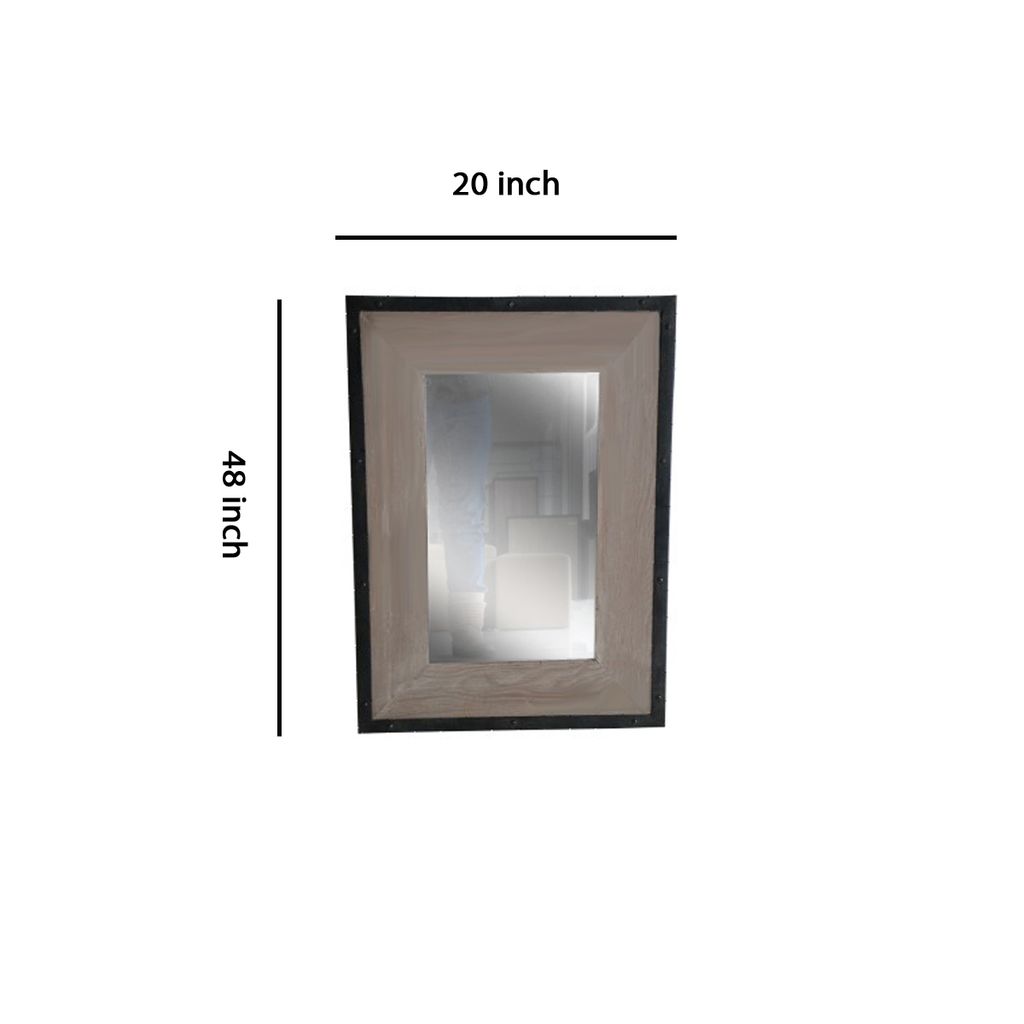 Transitional Mirror with Wooden Framing and Metal Outline, Black & Brown - View 5