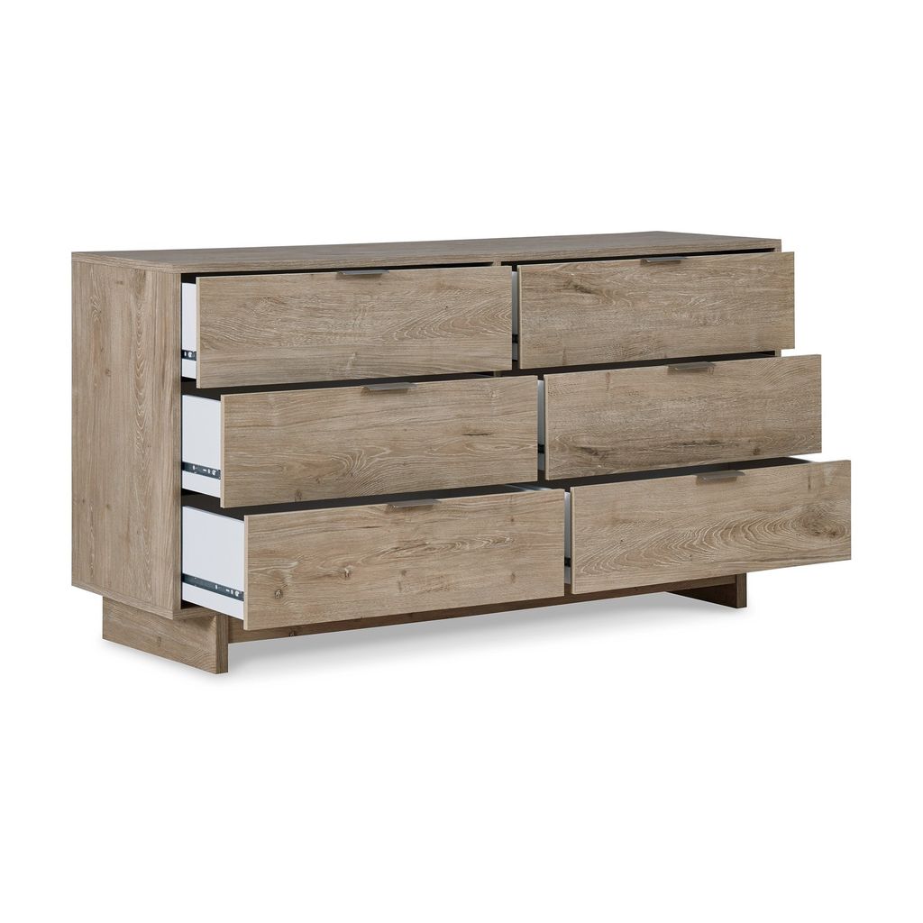 Fervor 59 Inch Dresser, 6 Drawers, Brown Wood Frame, Brushed Nickel Handles - View 3