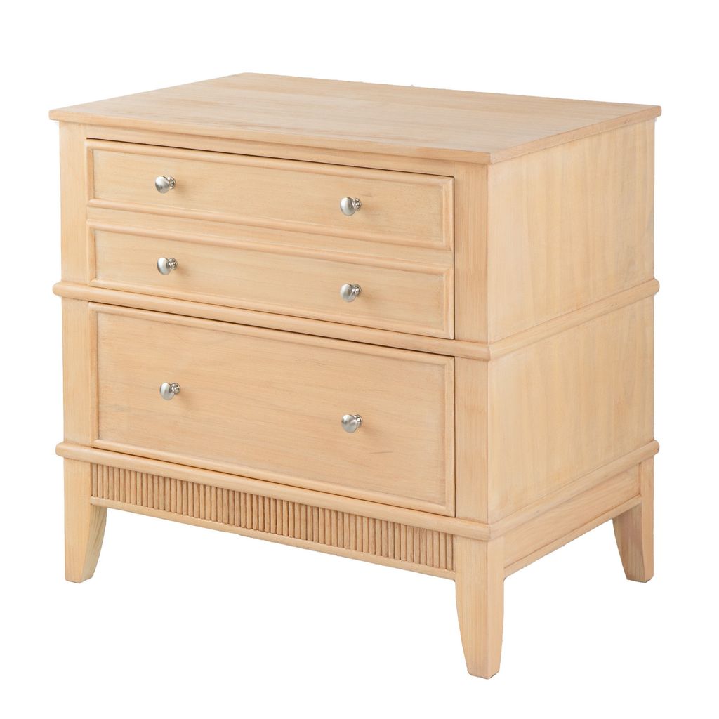 27 Inch Bedside Table, 2 Drawers, Textured Wood, Modern Veneer Finish Brown