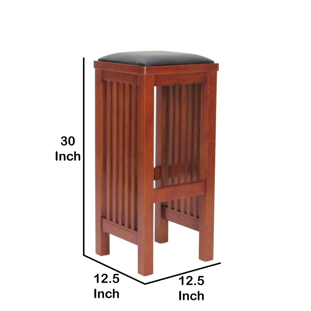 Faux Leather Upholstered Wooden Backless Barstool, Oak Brown - View 5