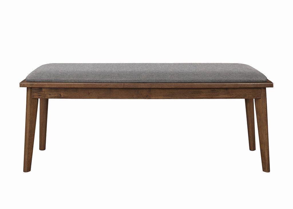 Fabric Upholstered Wooden Bench with Chamfered Legs, Gray and Brown - View 2