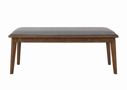 Fabric Upholstered Wooden Bench with Chamfered Legs, Gray and Brown - View 2
