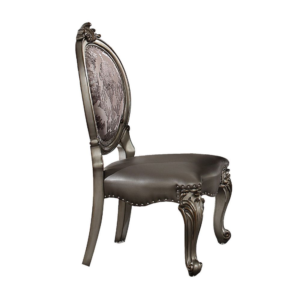 Dining Chair, Vegan Leather, Cabriole Legs, Set of 2, Silver
