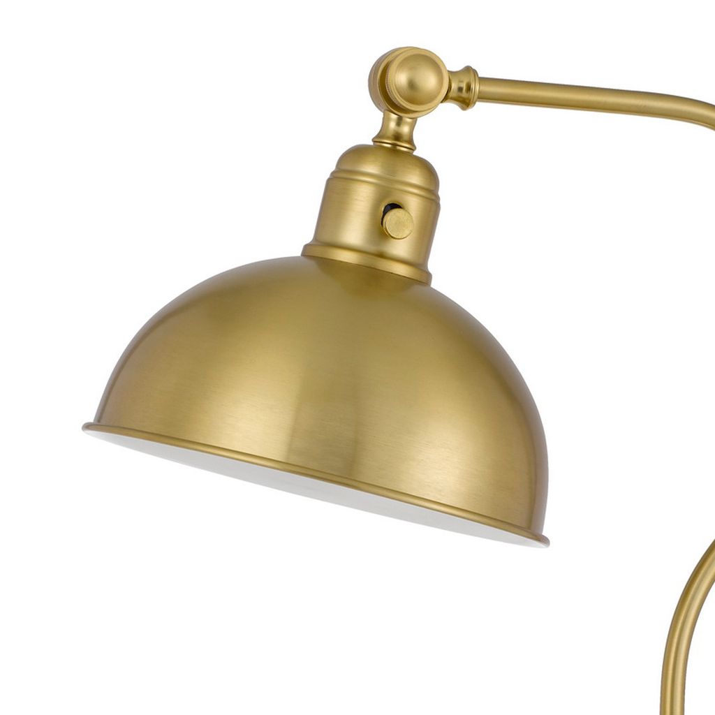 25 Inch Metal Curved Desk Lamp, Adjustable Dome Shade, Brass - View 3