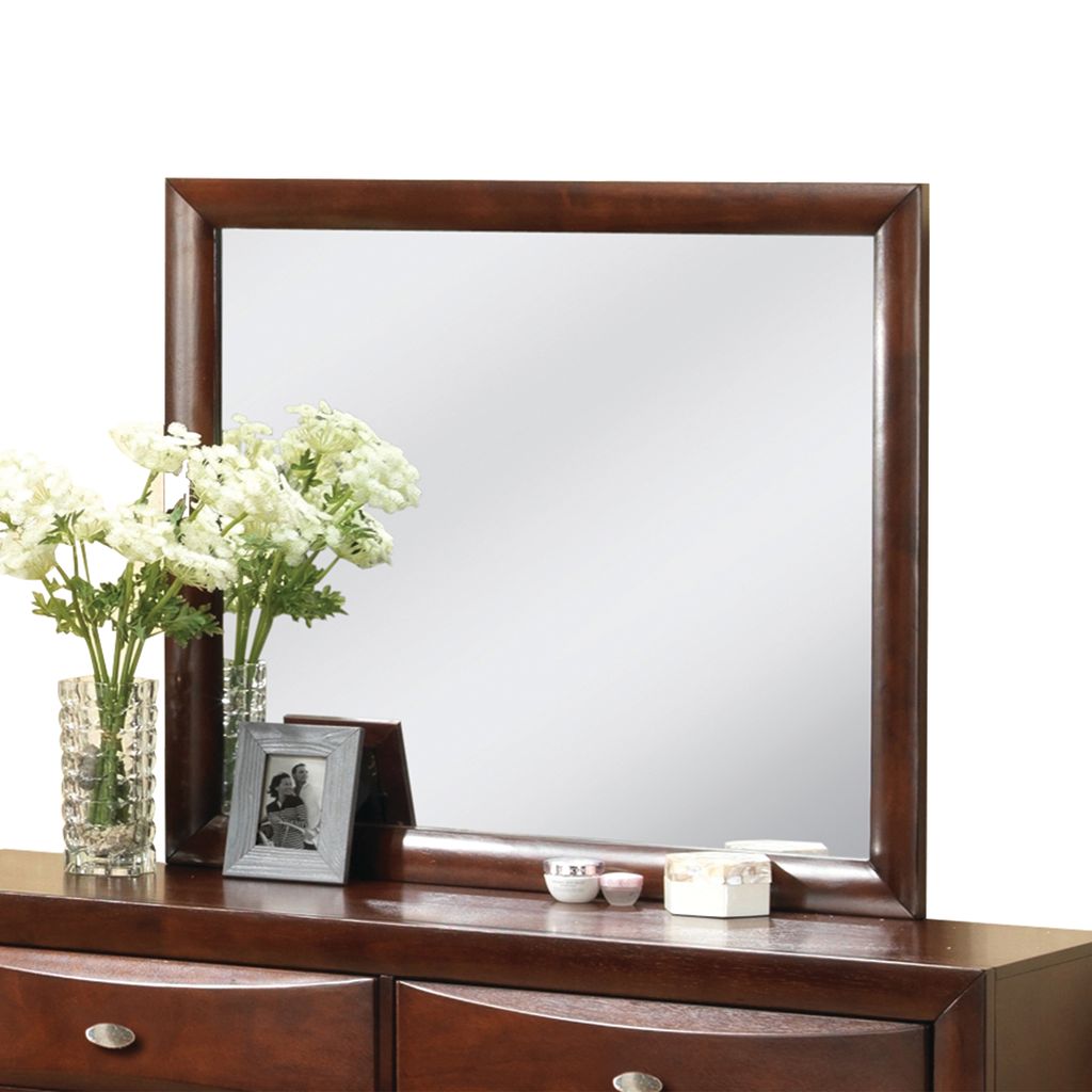Contemporary Wooden Mirror with Rectangular Shape, Brown and Silver - View 2
