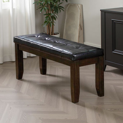 Leatherette Upholstered Tufted Wooden Bench with Chamfered Legs, Brown - View 7