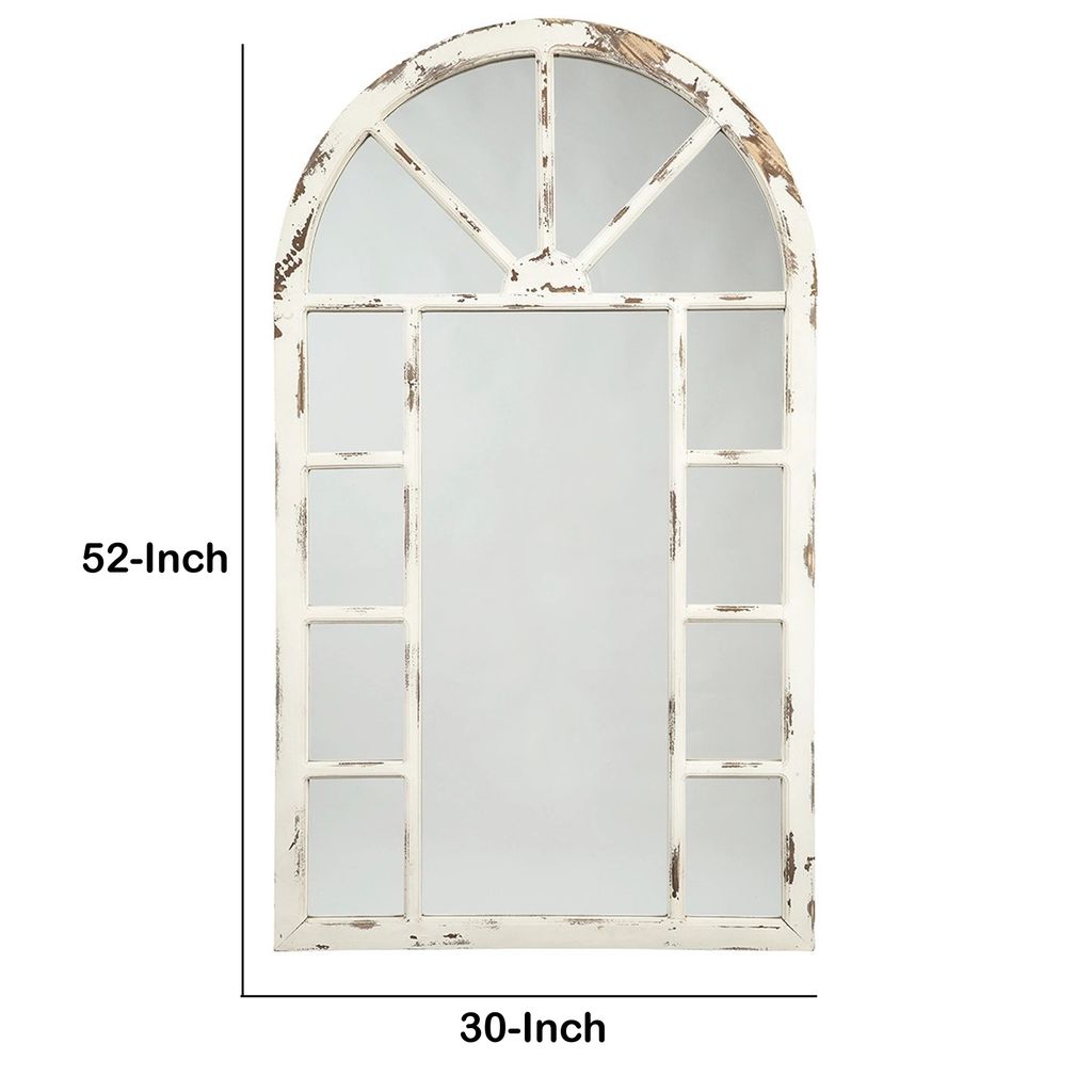 Wooden Window Pane Design Accent Mirror, Antique White - View 6