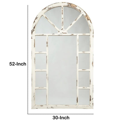 Wooden Window Pane Design Accent Mirror, Antique White - View 6