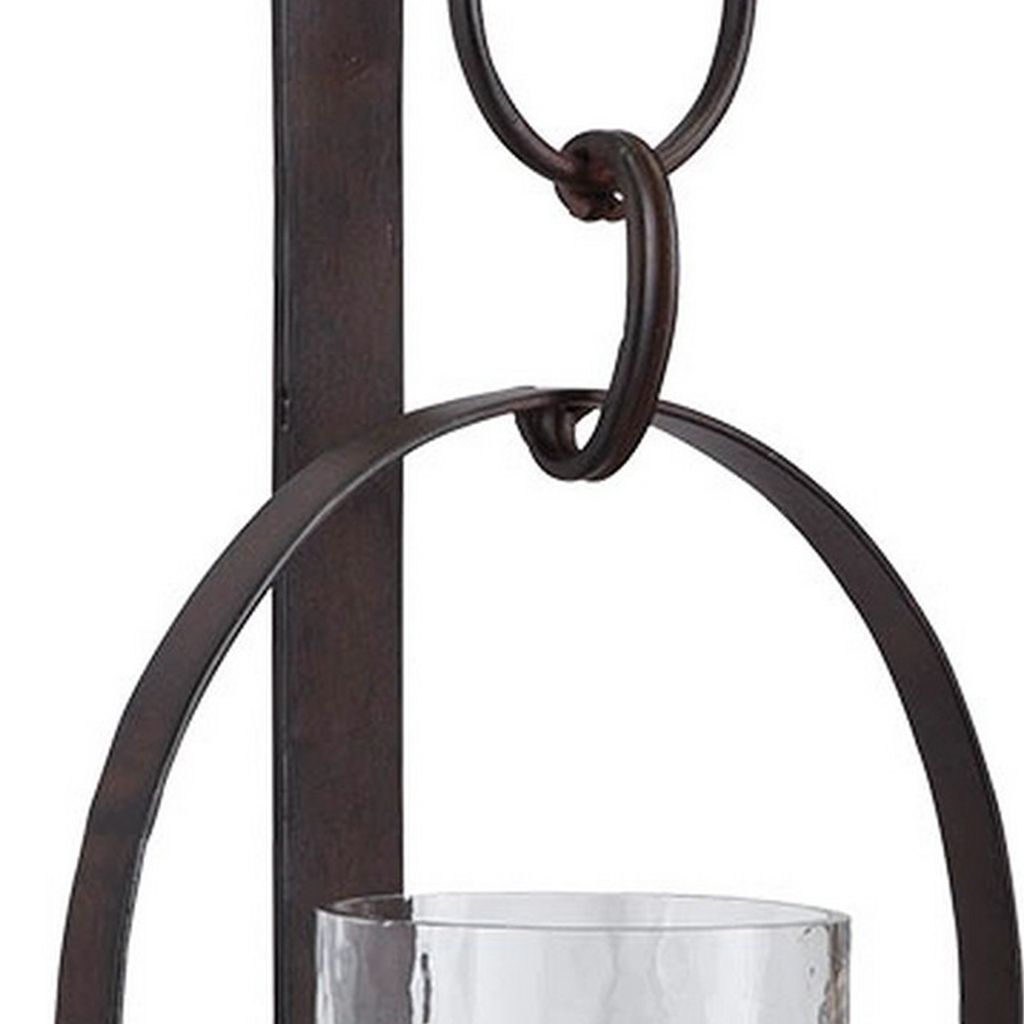 Metal Wall Sconce with Glass Hurricane and Chain Design Holder, Black - View 3