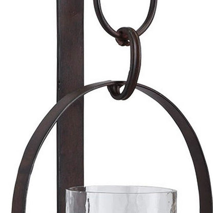 Metal Wall Sconce with Glass Hurricane and Chain Design Holder, Black - View 3