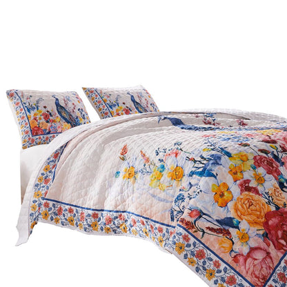 Tess Microfiber 3 Piece King Quilt Set, Peacock, Floral Print, Multicolor - View 3