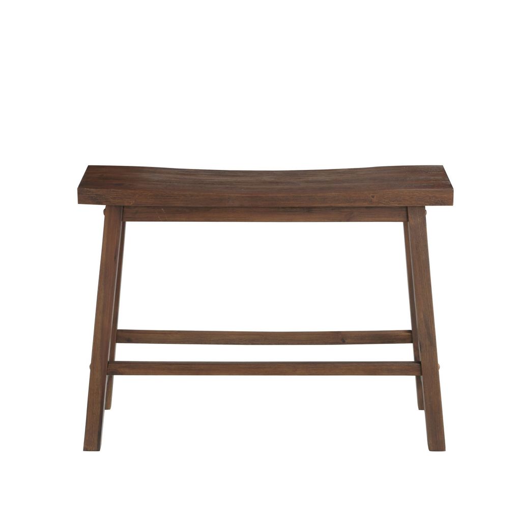 Saddle Design Wooden Bench with Grain Details, Brown - View 2
