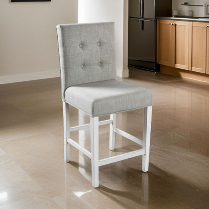 Fabric Upholstered Solid Wood Counter Height Chair, White and Gray, Pack of Two - View 7