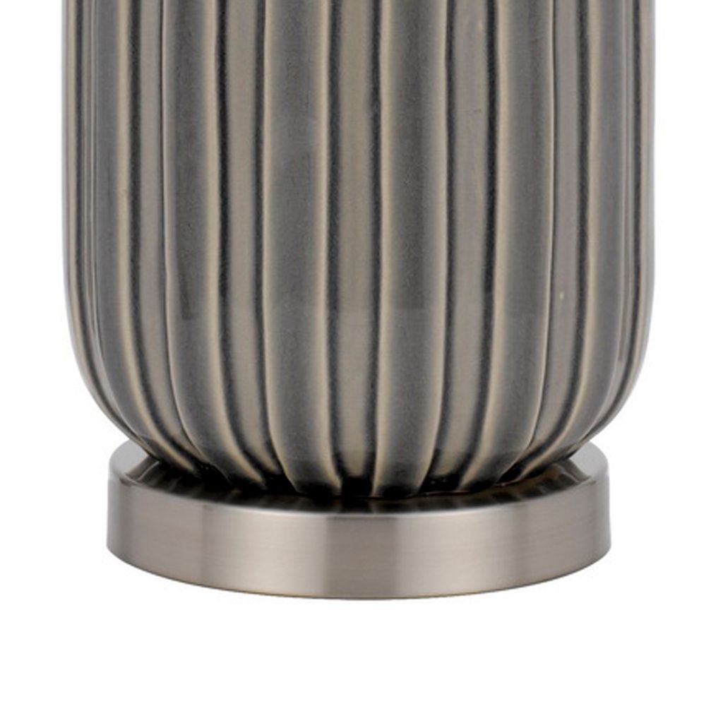 29 Inch Ceramic Curved Table Lamp with Stripes, Dimmer, Gray - View 5