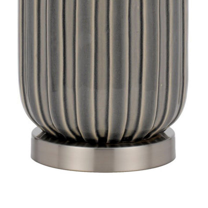 29 Inch Ceramic Curved Table Lamp with Stripes, Dimmer, Gray - View 5