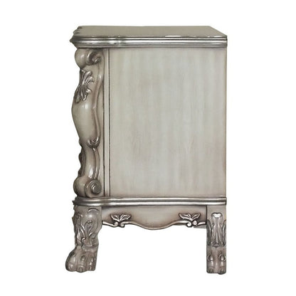 Traditional Wooden Nightstand with 2 Drawers and Carved Details, Silver - View 4