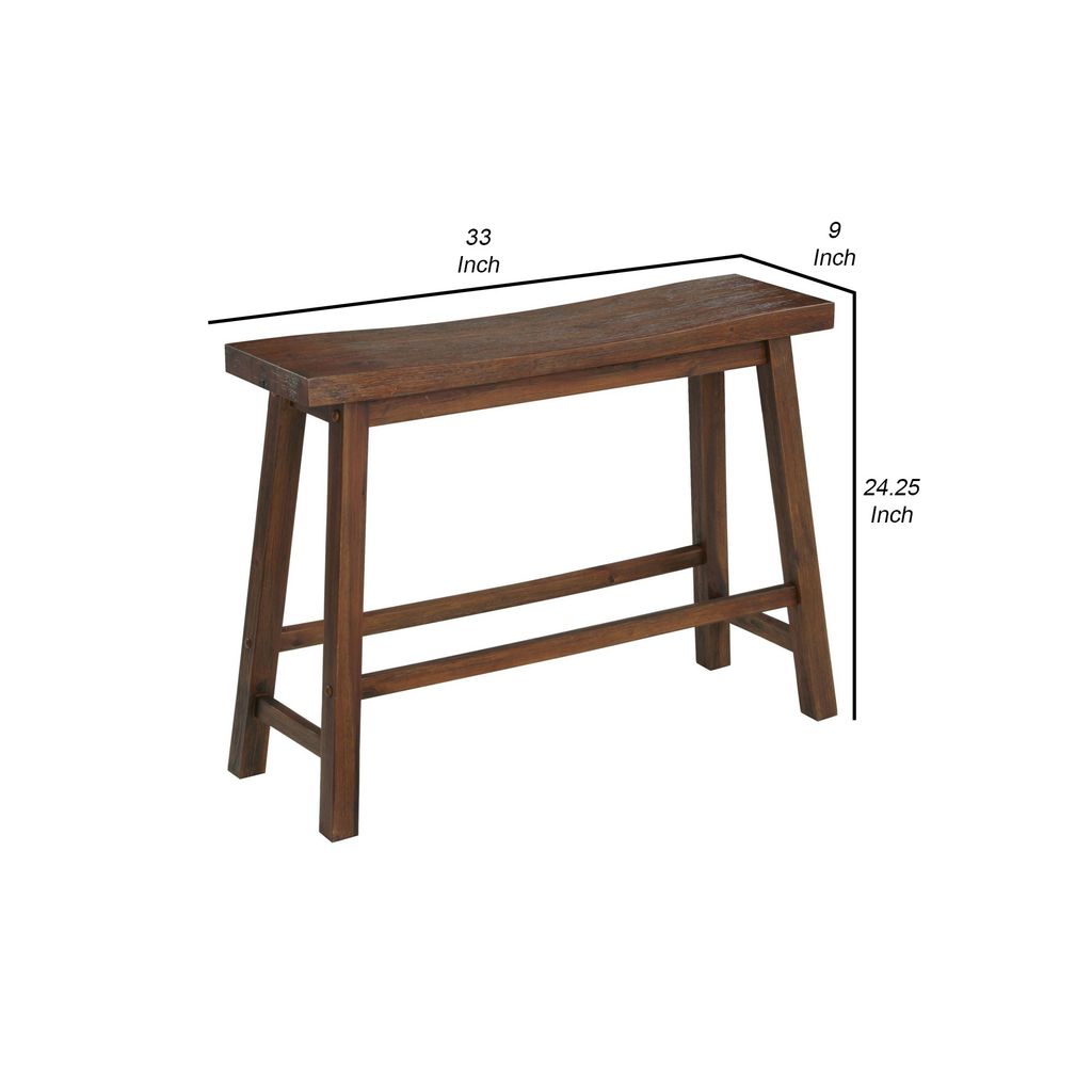 Saddle Design Wooden Bench with Grain Details, Brown - View 5