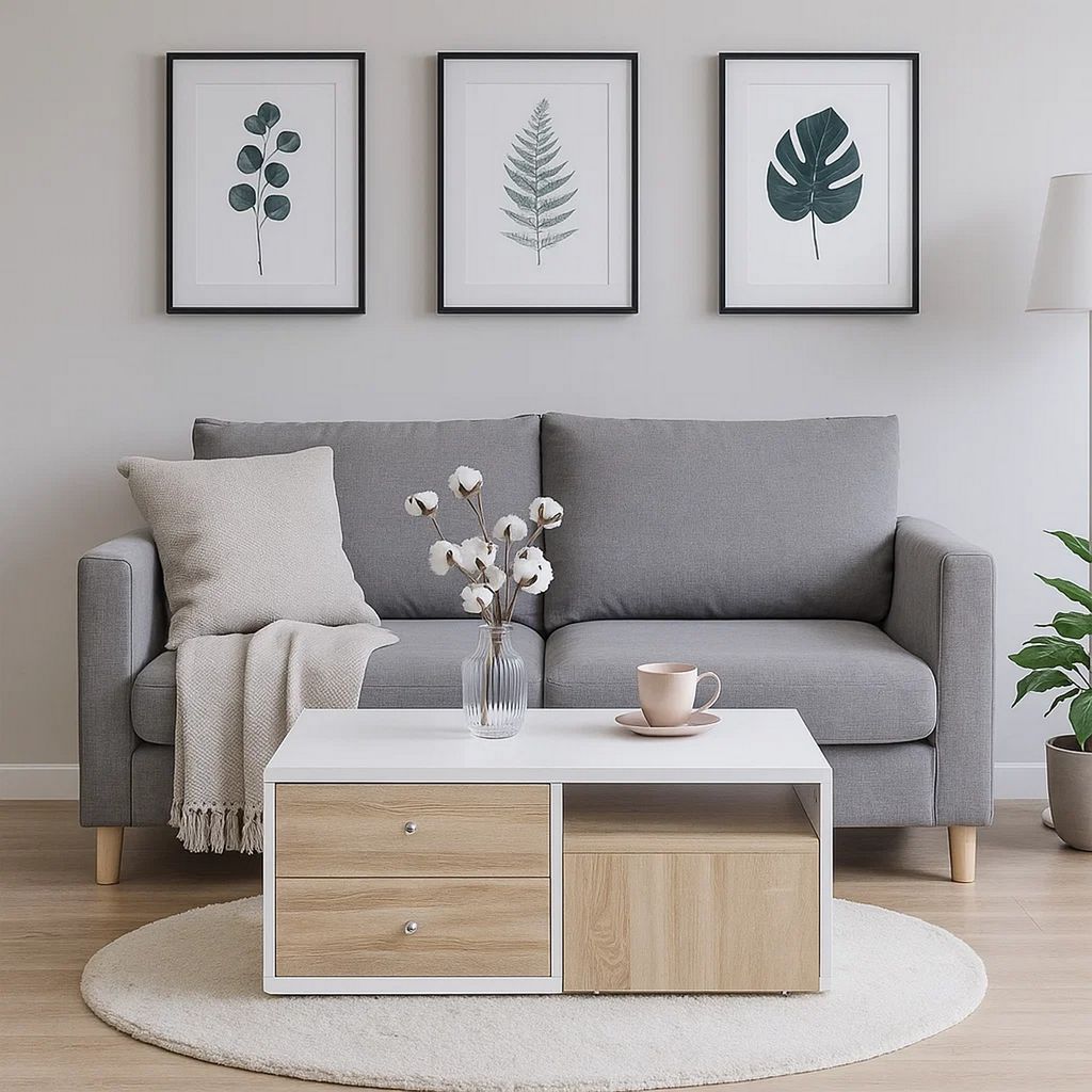 2 Drawer Contemporary Coffee Table with Pull Out Table, White and Brown - View 7