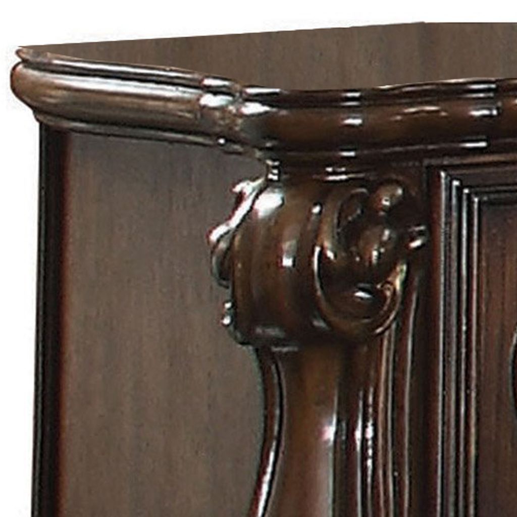 Traditional Wooden Nightstand with Antique Handles and Scrolled Legs, Brown - View 4