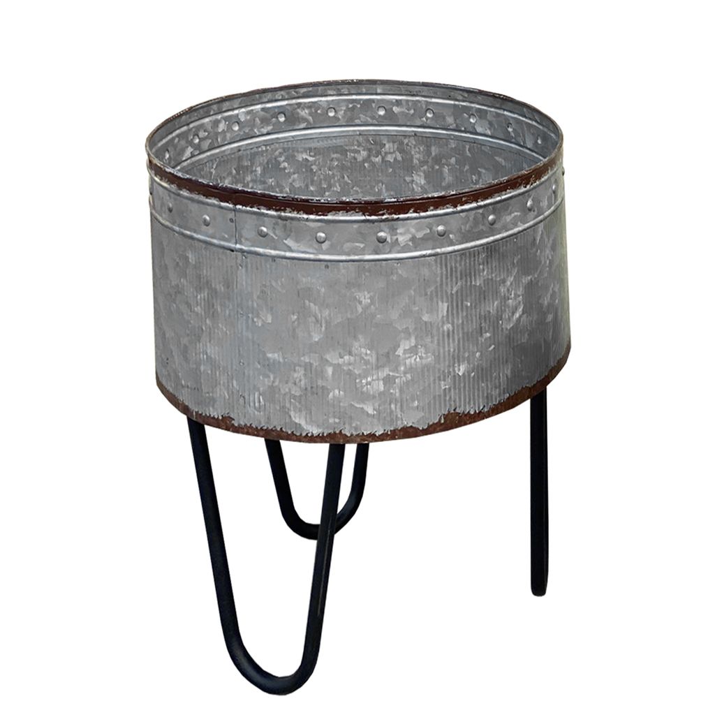 Galvanized Sheet Planter Tubs, Iron Powder Coated Hairpin Legs, Set of 3, Gray, Black - View 3