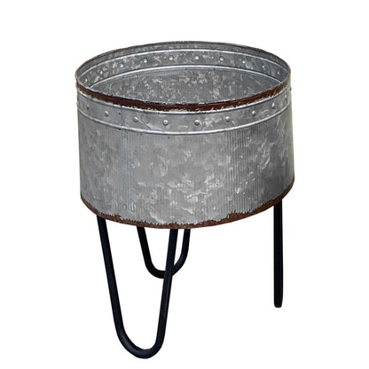 Galvanized Sheet Planter Tubs, Iron Powder Coated Hairpin Legs, Set of 3, Gray, Black - View 3