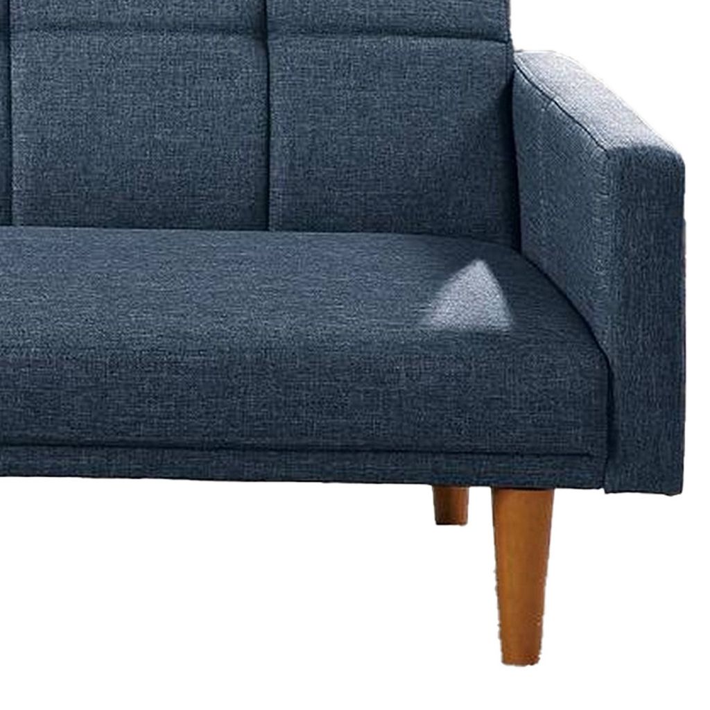 Fabric Adjustable Sofa with Square Tufted Back, Blue - View 4